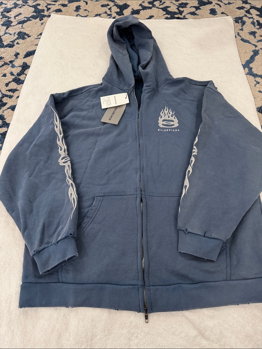 Balenciaga Slate Blue Flame Zip Hoodie